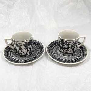 Set of 2 GREEK HANDMADE MINI CUPS & SAUCERS
